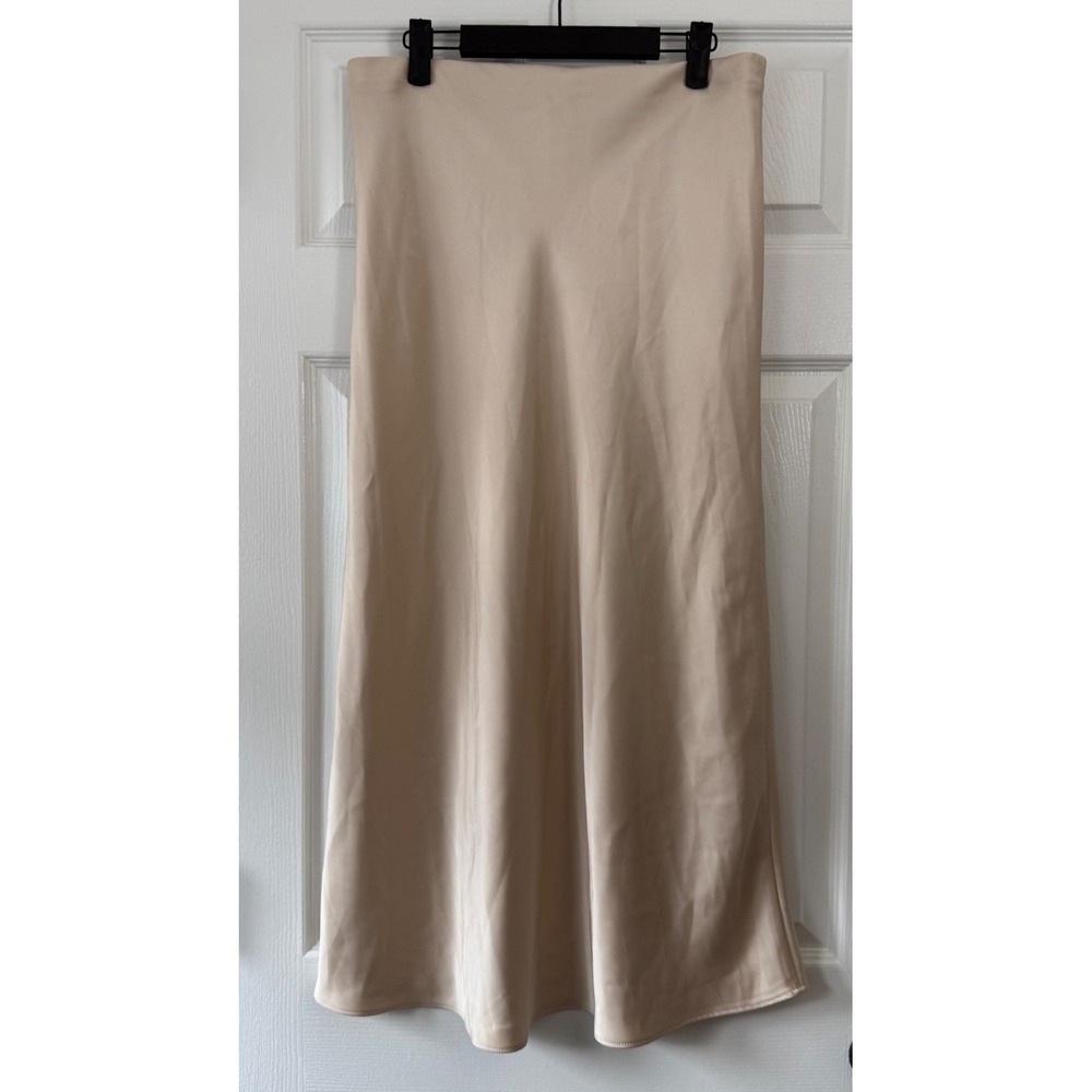 Zara Women Champagne Beige Satin Midi Skirt High Waisted Size M 5427/507/979